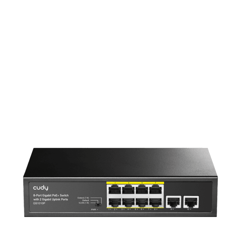 CUDY Switch Unmanaged PoE+, 8x porturi RJ-45 10/100/1000M PSE +2x