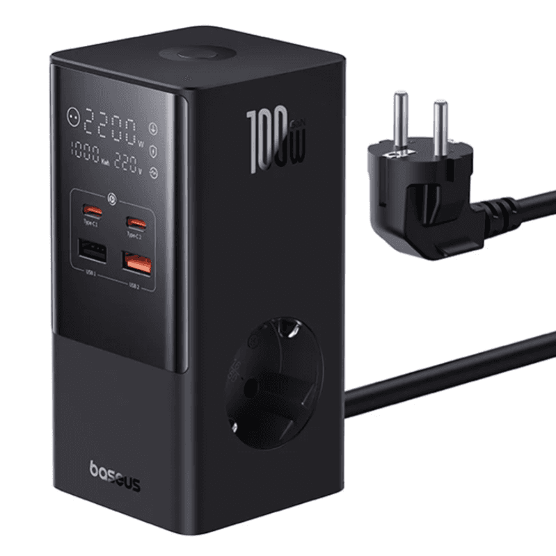 Incarator retea Baseus GaN Powerstrip, Quick Charge 100W, 2 x