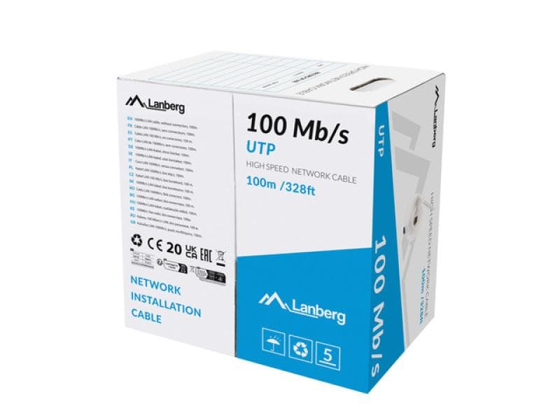 Cablu LAN 100 Mb/s 100 m solid CCA gri