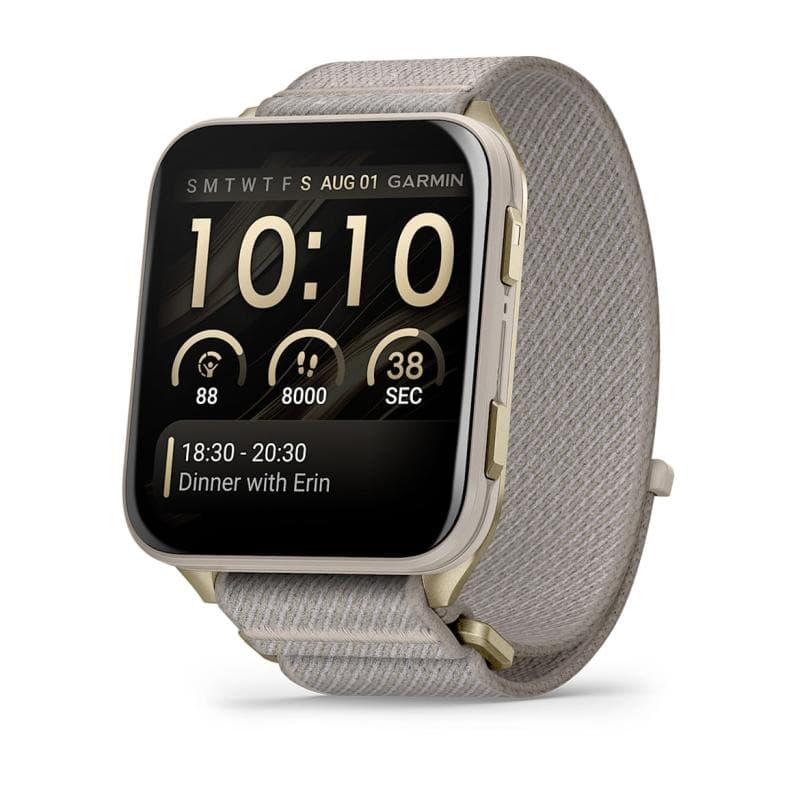 Smartwatch Garmin Venu® X1, Soft Gold cu spate din titan