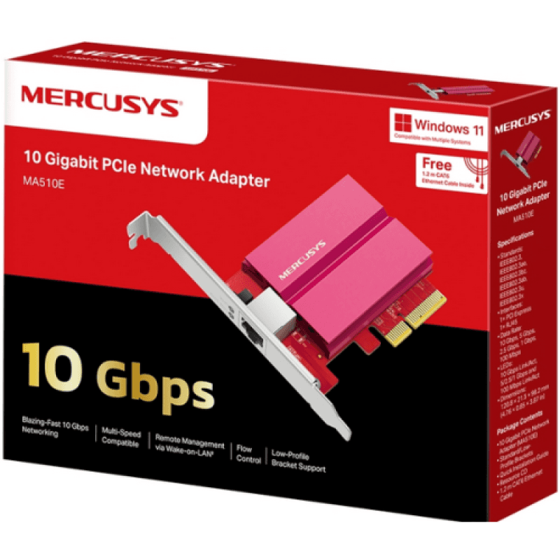 10 Gigabit PCIe Network Adapter SPEED: 10 Gbps SPEC: 1×RJ45,