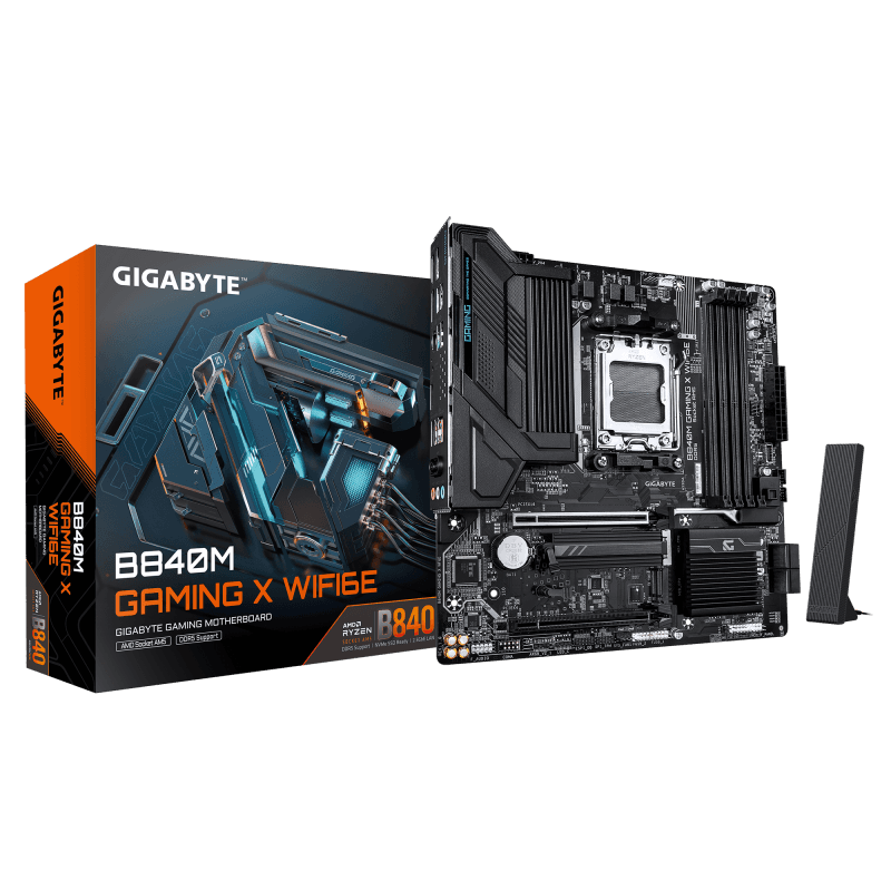 GIGABYTE B840M GAMING X WIFI6E. Processor manufacturer: AMD, Processor socket: