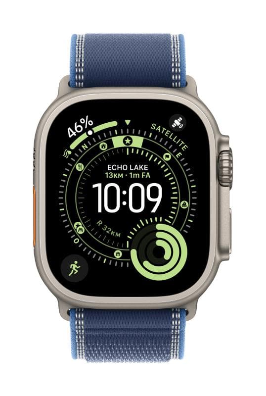 Apple Watch 49mm Blue/Bright Blue Trail Loop - M/L - Natural Titanium Finish