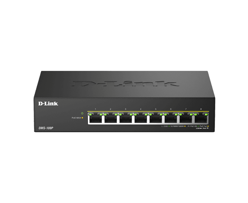 Switch DLink DMS-108P, 8 porturi, PoE, 8 x RJ-45, Auto