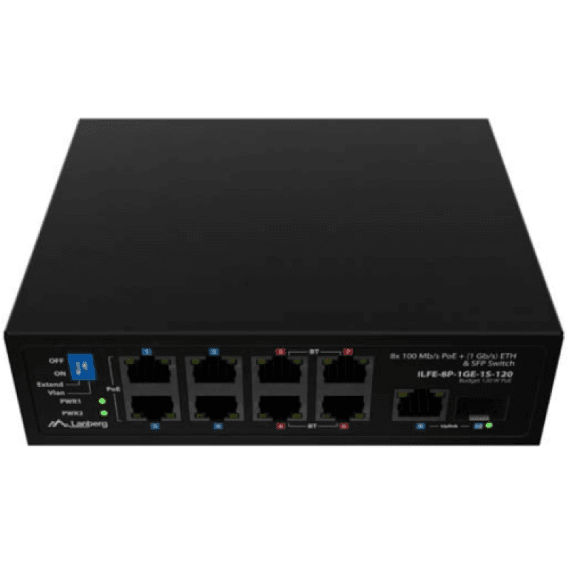 Switch Lanberg ILFE-8P-1GE-1S-120, 1x 1000BASE-T, 1x 1000BASE-X SFP, 4x 100BASE-T