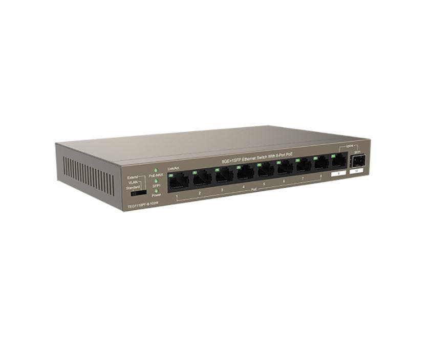 Tenda switch TEG1110PF-8-102W, 9GE+1SFP Ethernet Switch, 8-Port PoE, interfata: 8 - 4