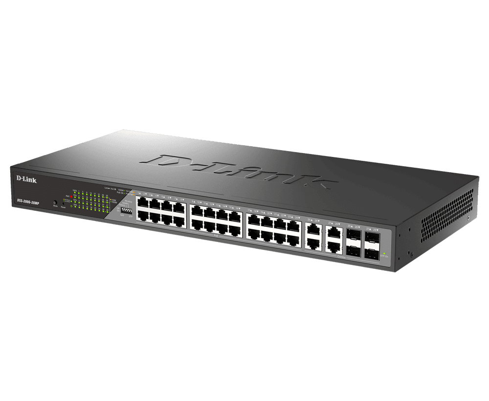 D-Link Switch DSS-200G-28MP,24 x 10/100/1000 Mbps PoE, 4 x Combo