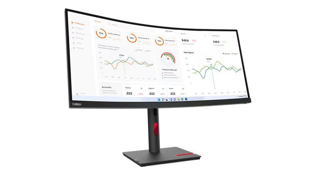 Monitor Lenovo ThinkVision T34w-30, 34" (3440x1440) WLED, Anti-glare, Curvature: 1500R, - 2