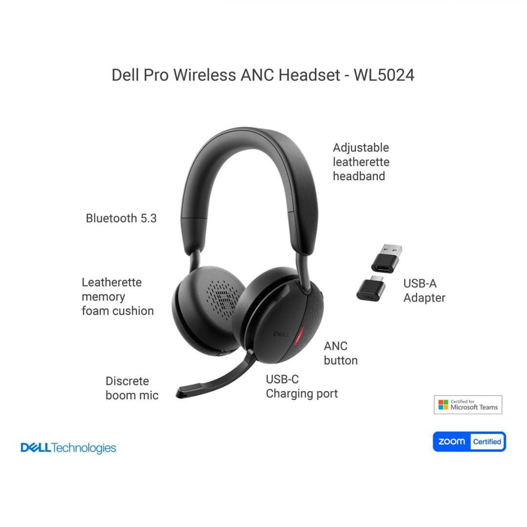 Casti Head-band Dell Pro Plus Wireless ANC Headset - WL5024, - 7