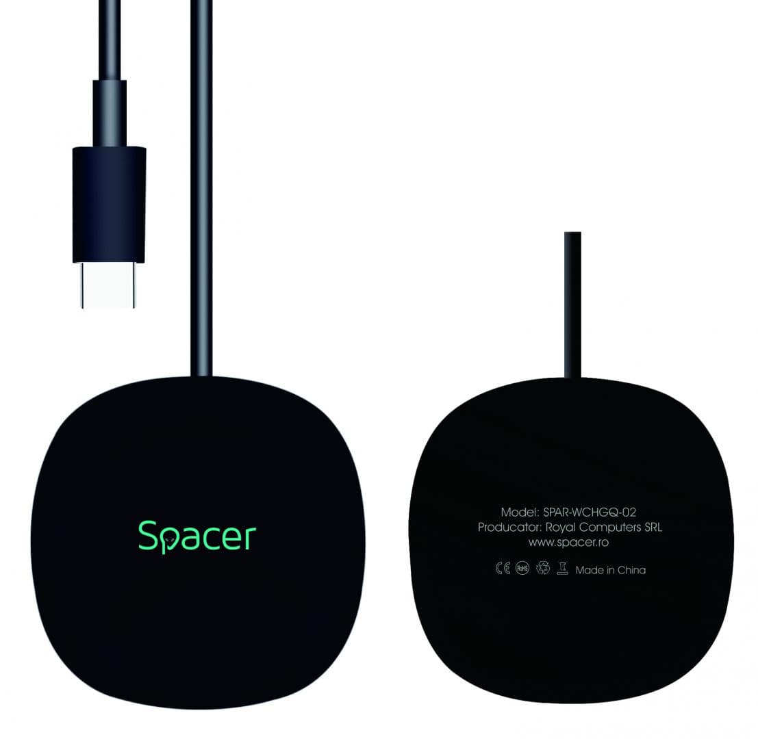 Incarcator wireless Spacer, Quick Charge 15W Qi, conector Type-C, rol - 3