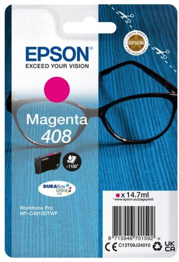 Epson Singlepack Magenta 408 DURABrite Ultra Ink, 14.7 ml, WorkForce