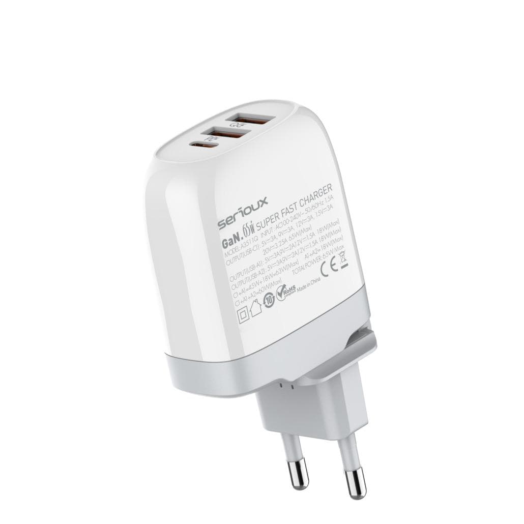 Incarcator retea Serioux 65W GAN QC, Intrare: AC100-240V~ 50/60Hz 1.5A,