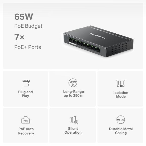 Switch Mercusys Desktop  8 porturi Gigabit, MS108GP, 7 porturi - 2