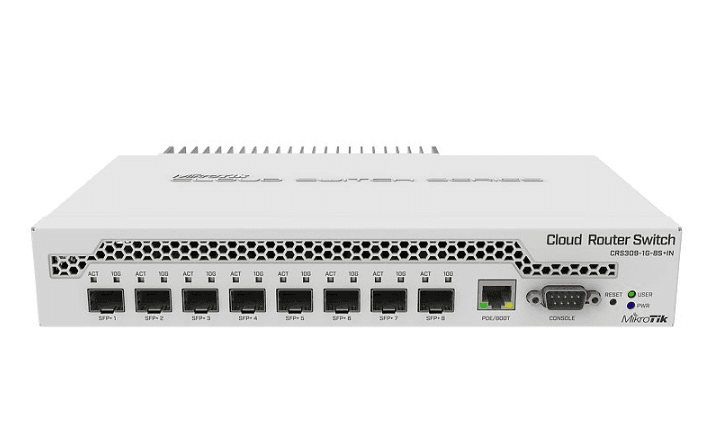MIKROTIK ETHERNET SW 8P SFP+, CRS309-1G-8S+IN, Procesor: 98DX8208 Dual core,
