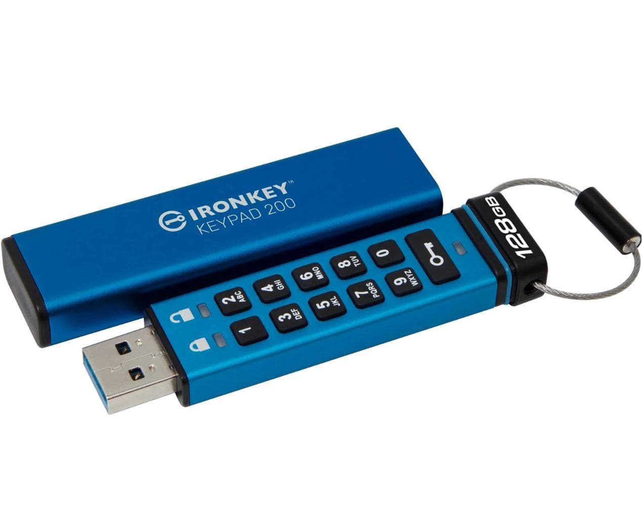 Memorie USB Kingston IronKey Keypad 200 128GB, USB 3.2, Albastru - 3