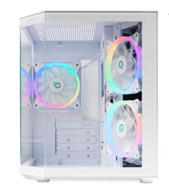Carcasa SPACER Aquarium, RGB, Micro Tower, White - 2