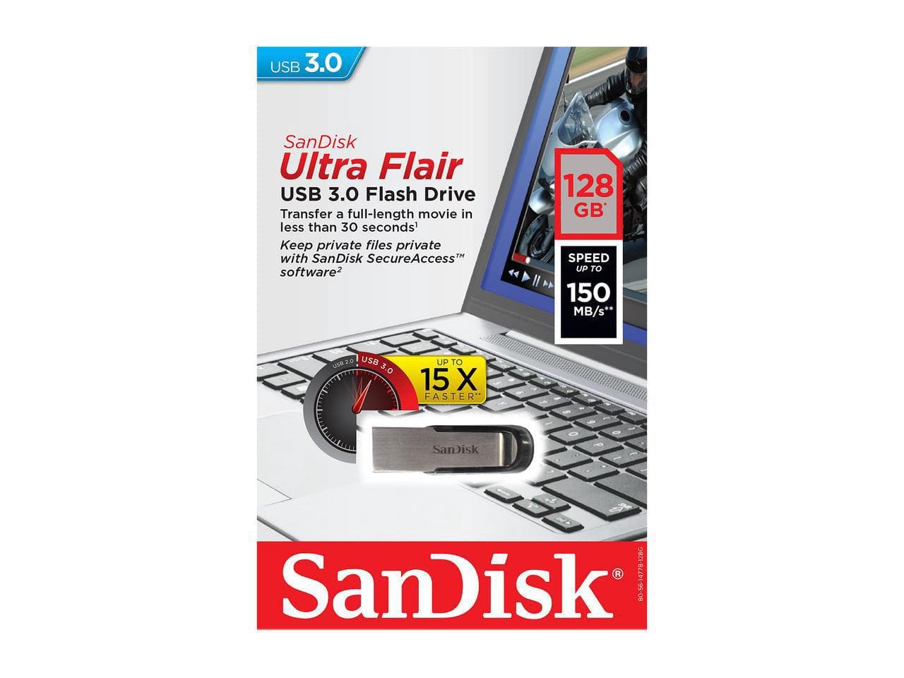 Memorie USB SanDisk Ultra Flair 128 GB, USB 3.0, Negru - 2