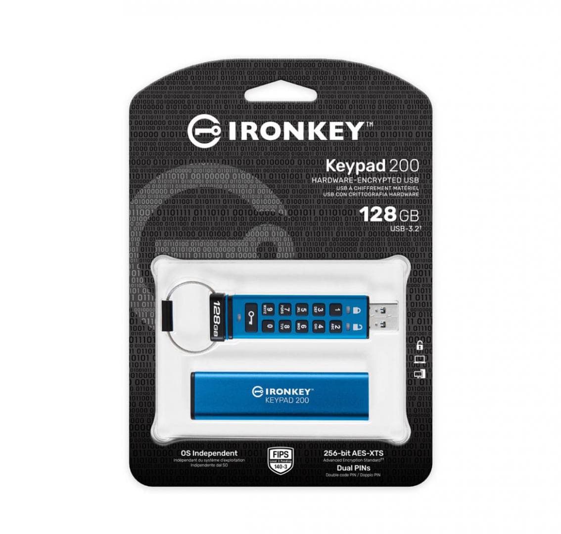Memorie USB Kingston IronKey Keypad 200 128GB, USB 3.2, Albastru - 4