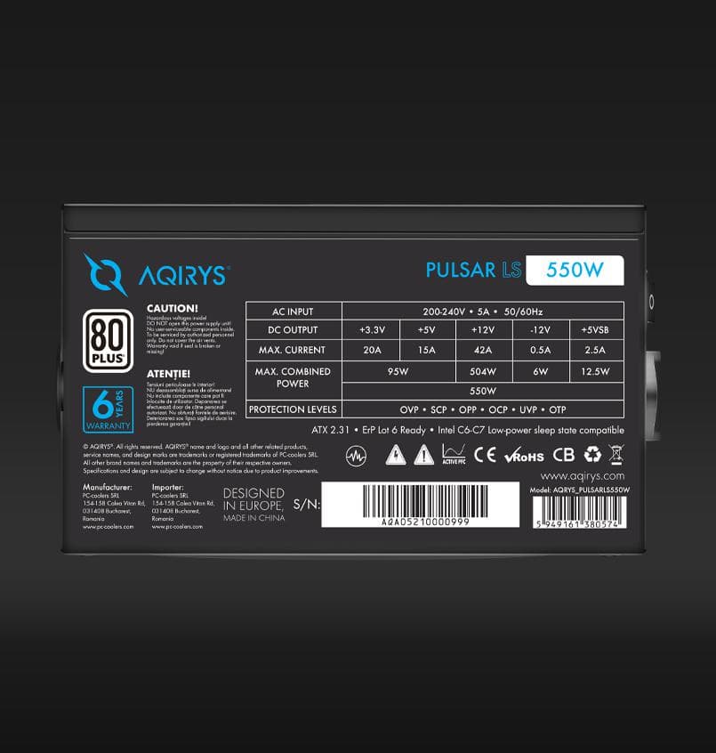 Sursa Aqirys Pulsar LS, 80 PLUS White, 550W - 7