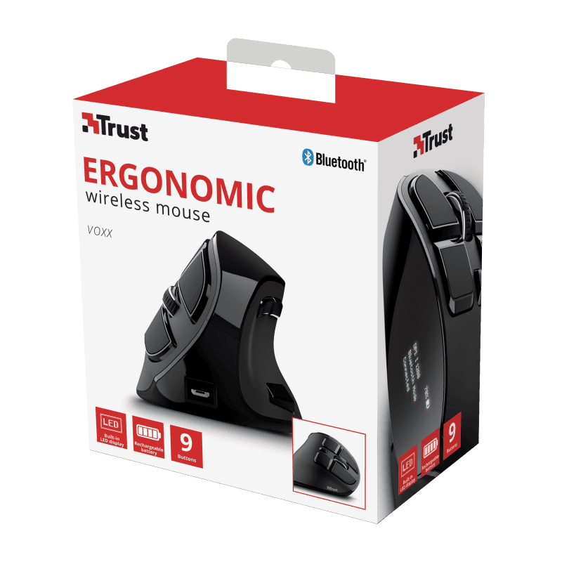 Mouse Trust Voxx, Rechargeable Ergonomic Wireless, negru - 14