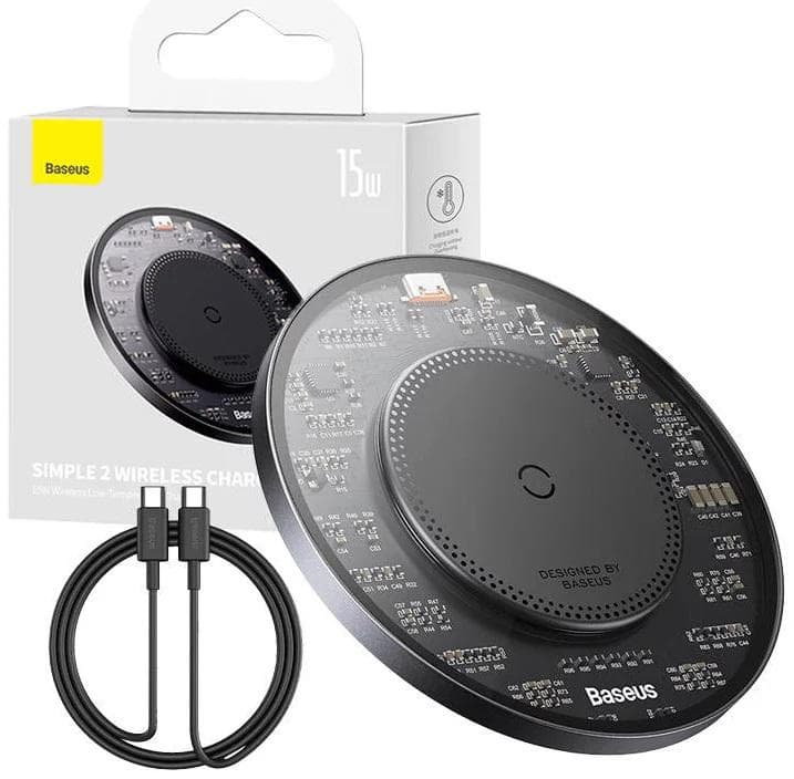 Incarcator wireless Baseus Simple Qi 15W, compatibilitate smartphones, cablu Type-C