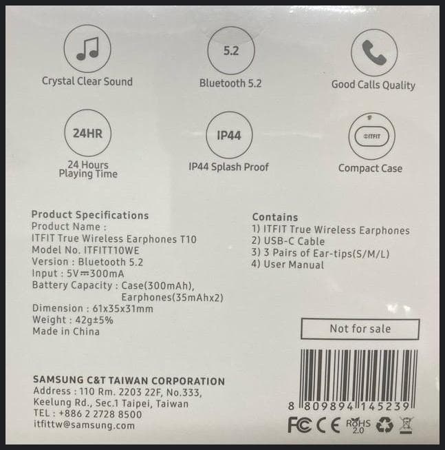 Samsung ITFIT True Wireless In-Ear Buds T10 White (BT5.2, IP44, - 2