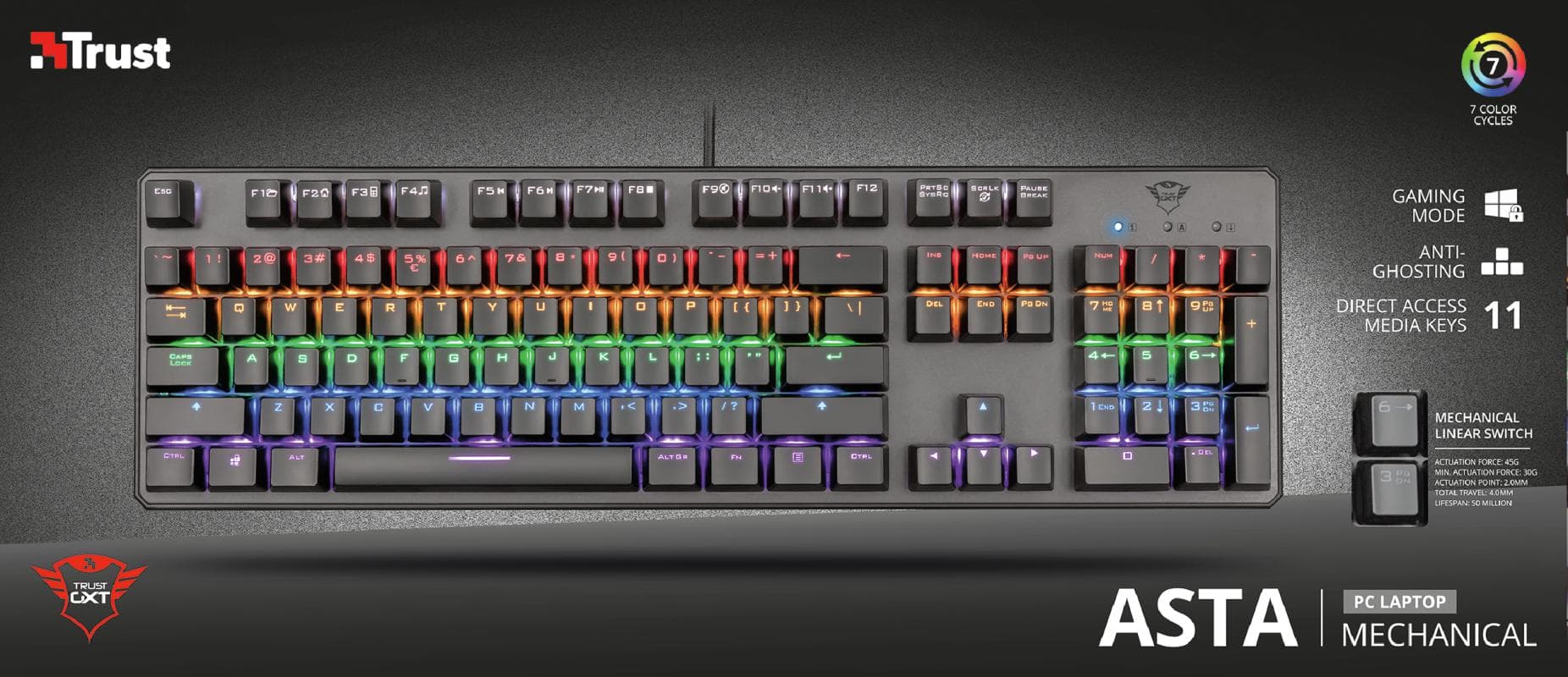 Tastatura Trust GXT 865 Asta, Mechanical Gaming, neagra - 7
