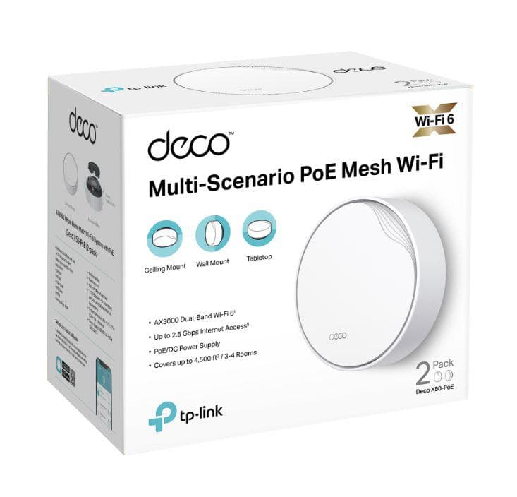 TP-Link AX3000 whole home mesh Wi-Fi 6 System, Deco X50-POE(2-pack); - 2