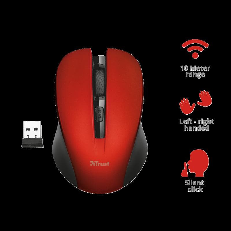 Mouse Trust Mydo Silent Click, Wireless, rosu - 2