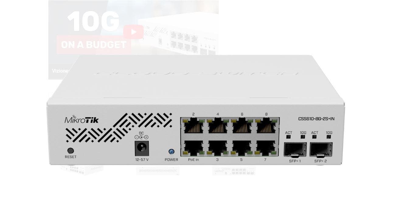 MIKROTIK, CSS610-8G-2S+IN 8G, 2 SFP+ Port , Indoor Switch 64kb - 3