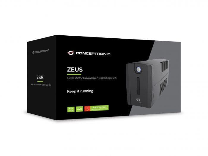Conceptronic ZEUS02ES 850VA 480W UPS, Schuko x 2, HID USB, - 2