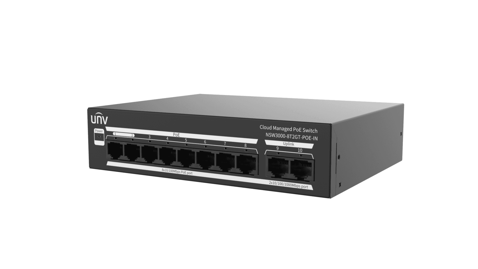 Switch Uniview NSW3000-8T2GT-POE-IN; Porturi:8 x 10/100Mbps POE port (RJ45) +