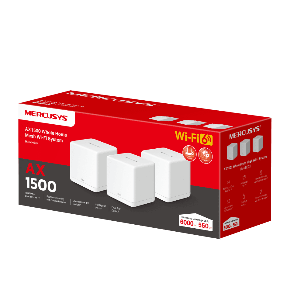 Mercusys Halo H60X(3-pack) Whole mesh Wi-Fi6 system, AX1500, Dual-band, Standarde - 4