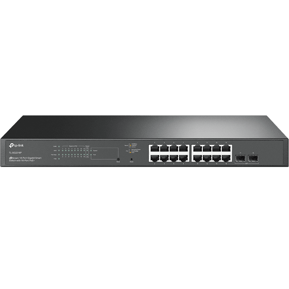 "JetStream™ 18-Port Gigabit Smart Switch with 16-Port PoE+ PORT: 16×
