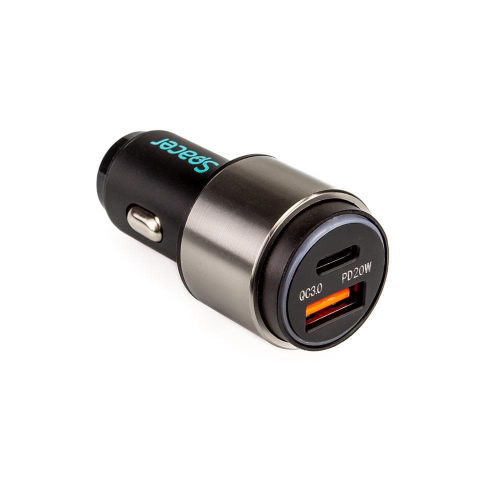 Alim. auto Spacer cu led USB-A&C 38W neg - 3