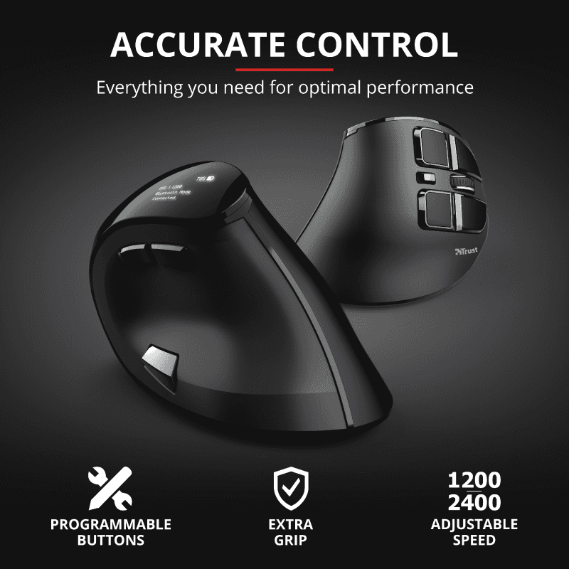 Mouse Trust Voxx, Rechargeable Ergonomic Wireless, negru - 10