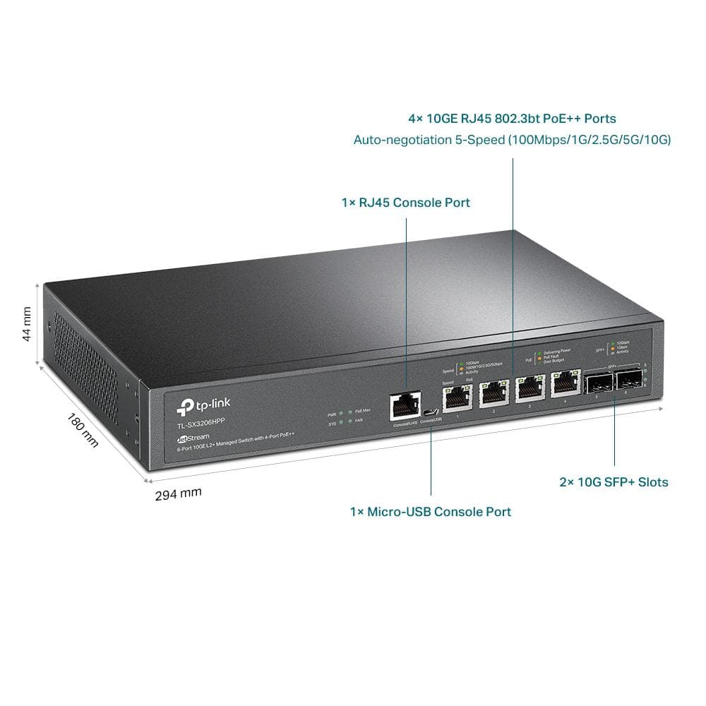 "JetStream™ 4-Port 10GBase-T and 2-Port 10GE SFP+ L2+ Managed Switch - 4