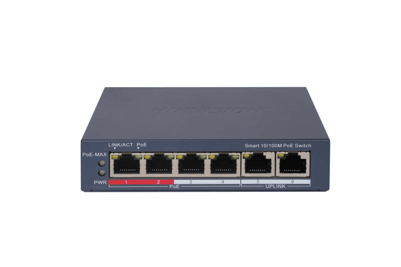 Switch PoE Hikvision DS-3E1106P-EI: 4 × 10/100 Mbps PoE port,2