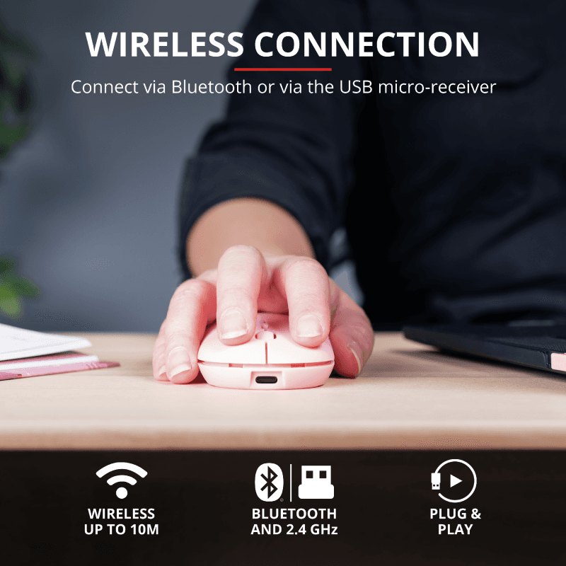 Mouse Trust Puck, Rechargeable Bluetooth, roz - 3