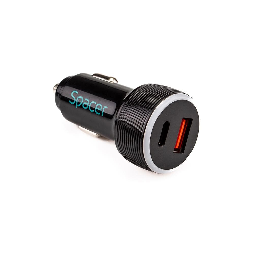 Alim. auto Spacer USB-A&C 17W negru - 3