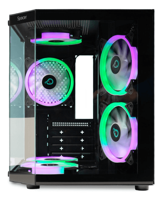 Carcasa SPACER SPCS-GC-AQUARIUM-BK-6F, RGB, Micro Tower, Black - 2