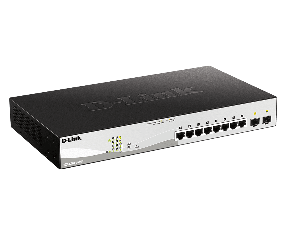 D-Link Switch 10 porturi POE smart maaged DGS-1210-10MP, Interfata: 8 - 2