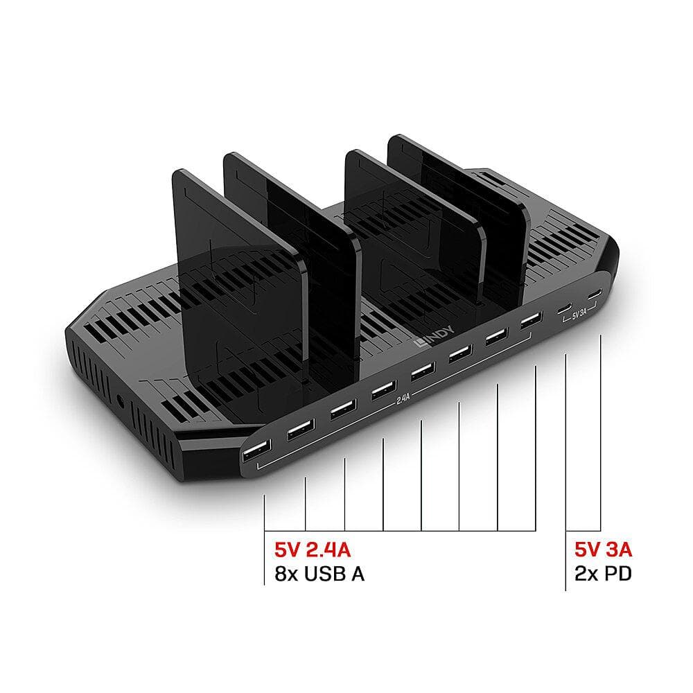 Statie de incarcare USB Lindy, 10 porturi, putere maxima 120W, - 2
