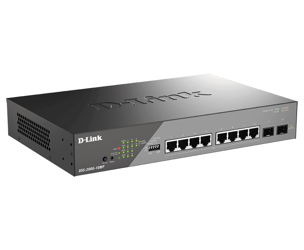 D-Link Switch DSS-200G-10MP, 8 porturi Gigabit POE, 2X SFP 1000Mbps, - 3