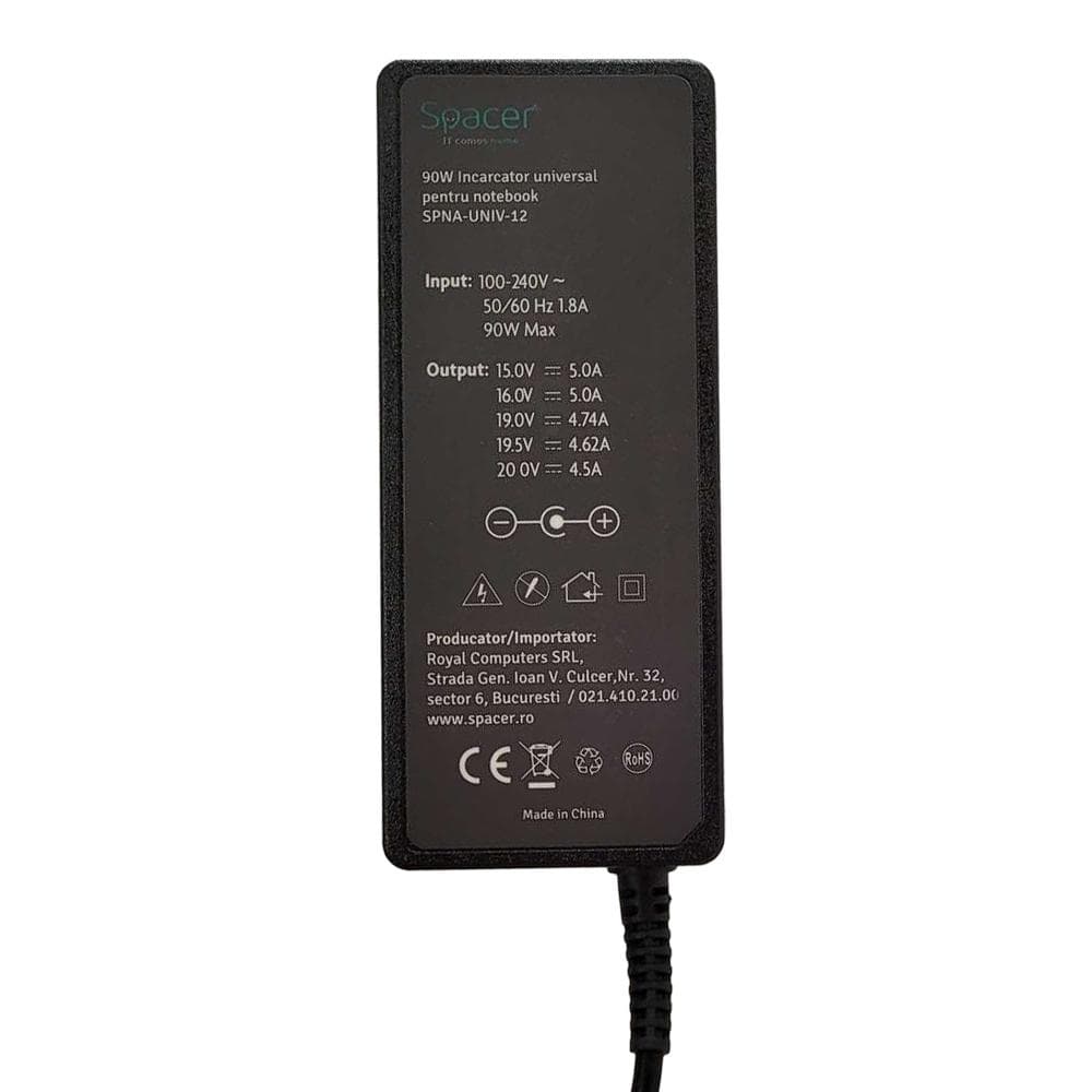 Incarcator laptop universal Spacer, 90W comutare automata tensiune – compatibil - 3