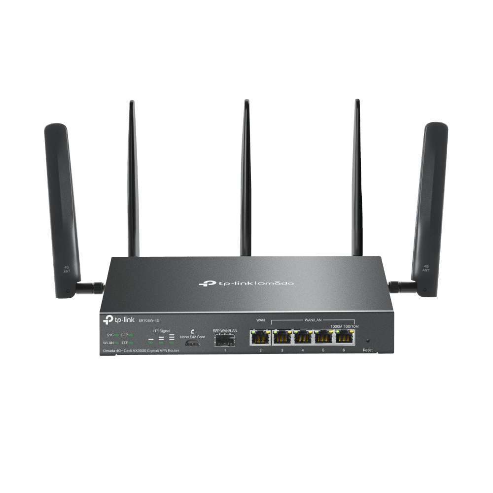 "Omada 4G+ Cat6 AX3000 Gigabit VPN Router PORT: 1× Gigabit