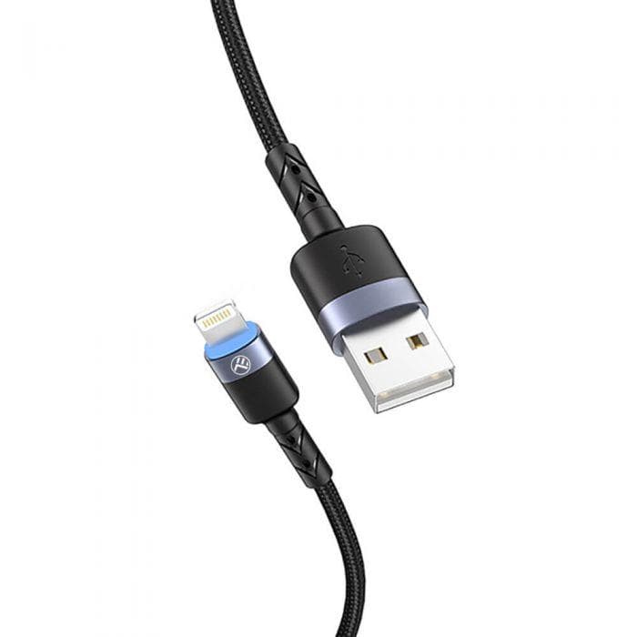 Cablu USB to Lightning cu LED, nailon, 3A, 1.2m, negru - 2