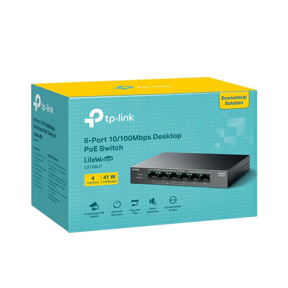 "6-Port 10/100 Mbps Desktop Switch with 4-Port PoE PORT: 4× - 3