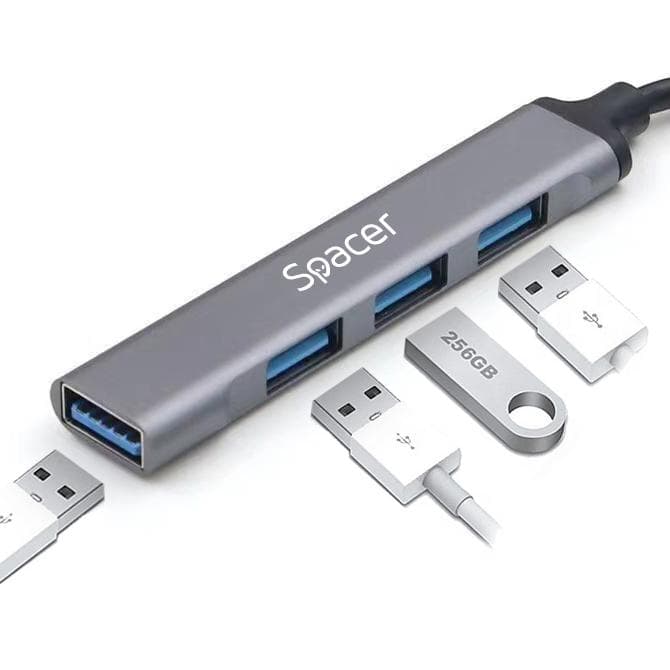 Hub extern Spacer USB 3.0, cablu 1m, aluminiu - 2