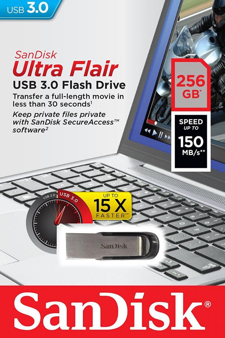Memorie USB SanDisk Ultra Flair 256 GB, USB 3.0, Negru - 2